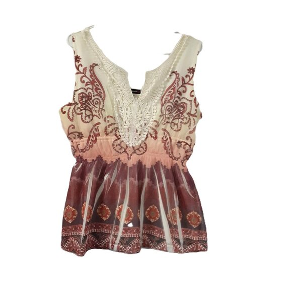 Cocomo Womans Blouse Size XL Sleeveless Pullover Lined Boho Fairy Hippie V-Neck - Picture 1 of 7